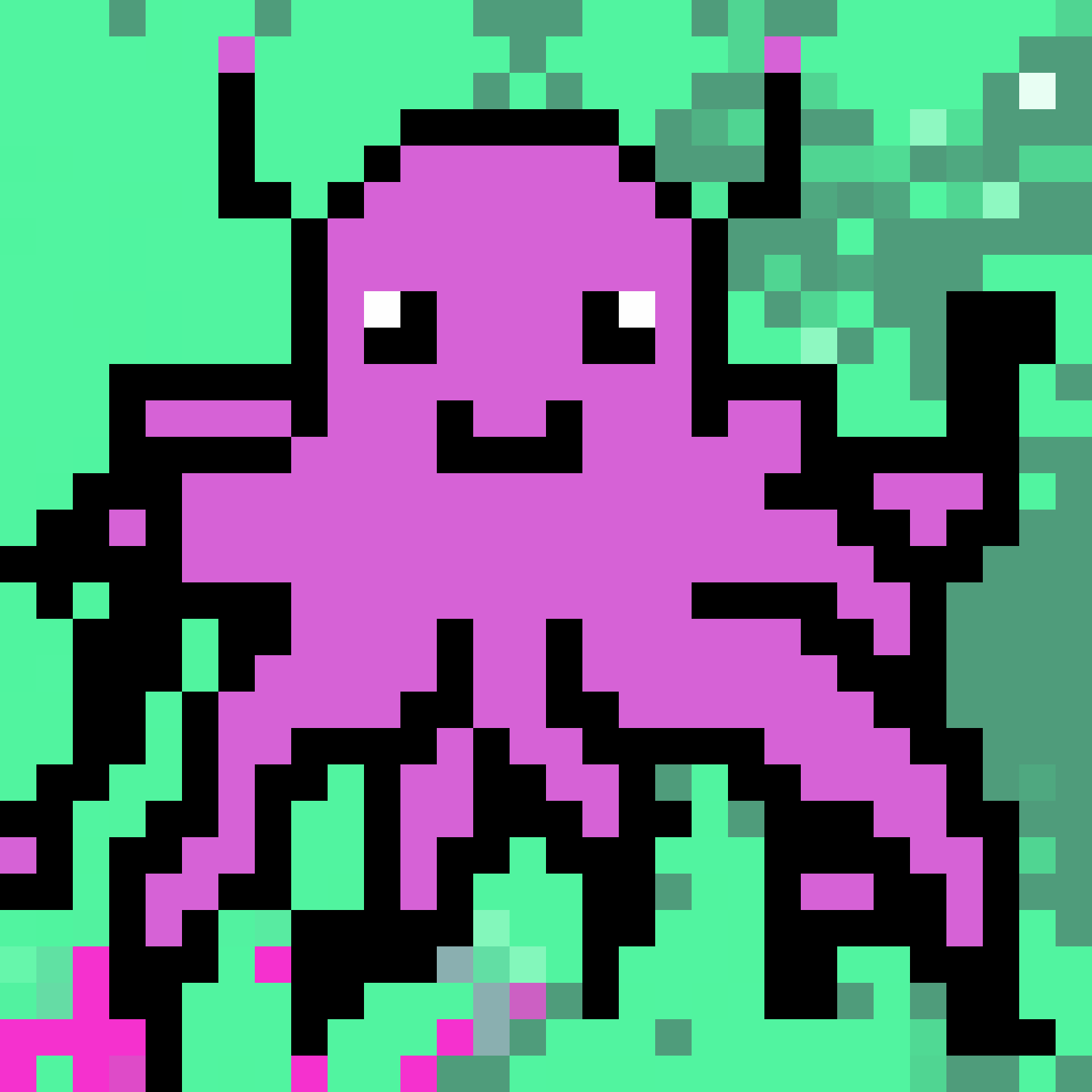 Zuletzt sieht man die fertige GIF Animation, welche aus den einzelnen Frames zusammen gesetzt ist. Diese bestehen aus Superhero „Tentakula“ beim Einsatz der Superkraft „Regen“, währenddessen wechselt sie auch ihre eigene Farbe. Zwischendurch wird der zuvor beschriebene Schriftzug eingeblendet.
