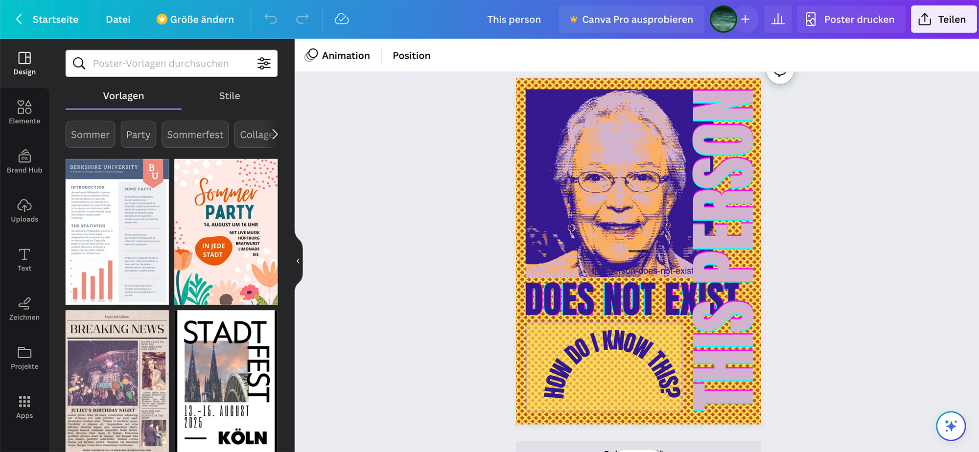 Bildschirmfoto von der Software Canva.