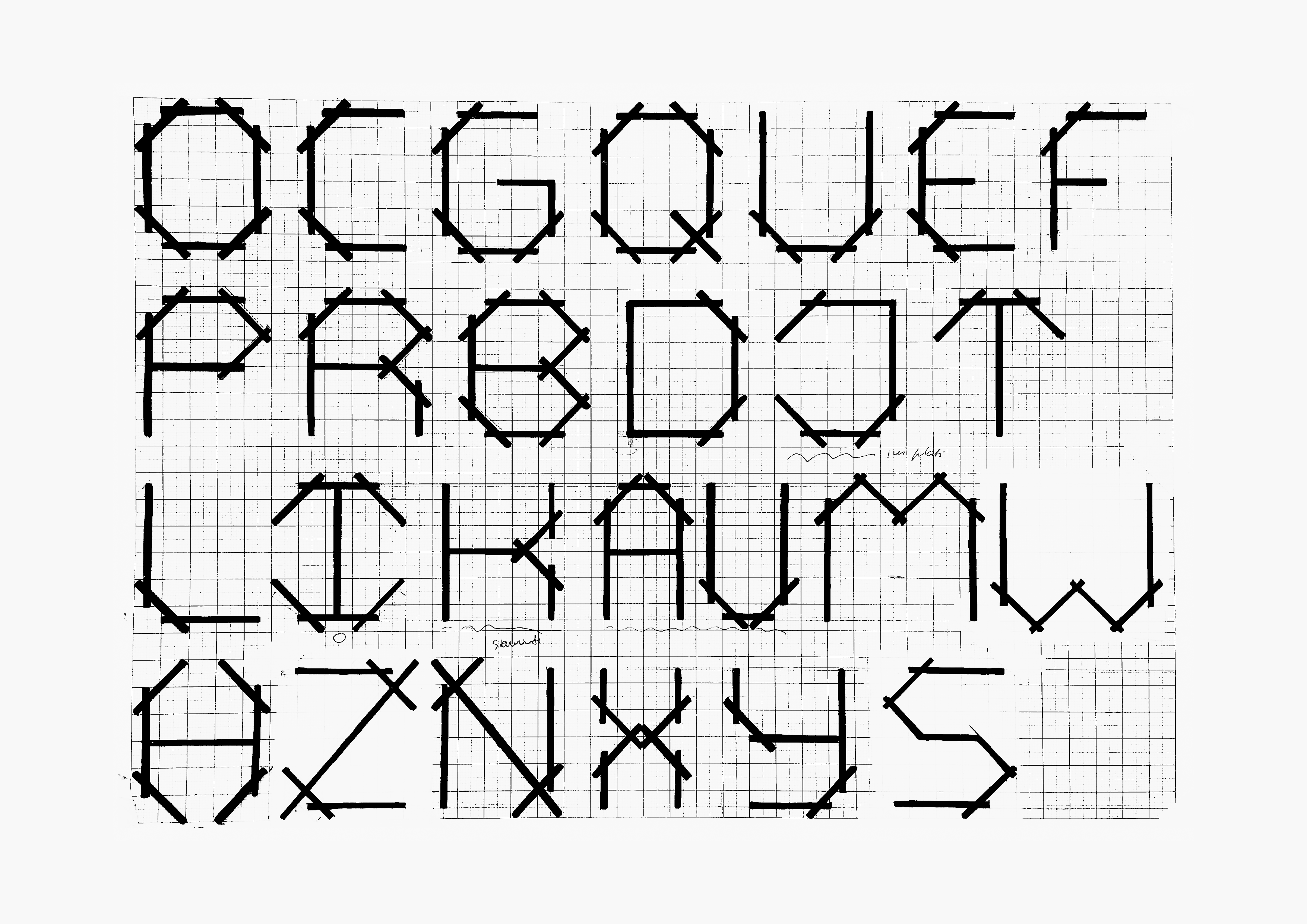 A white background showcasing the evolution of a typeface titled 