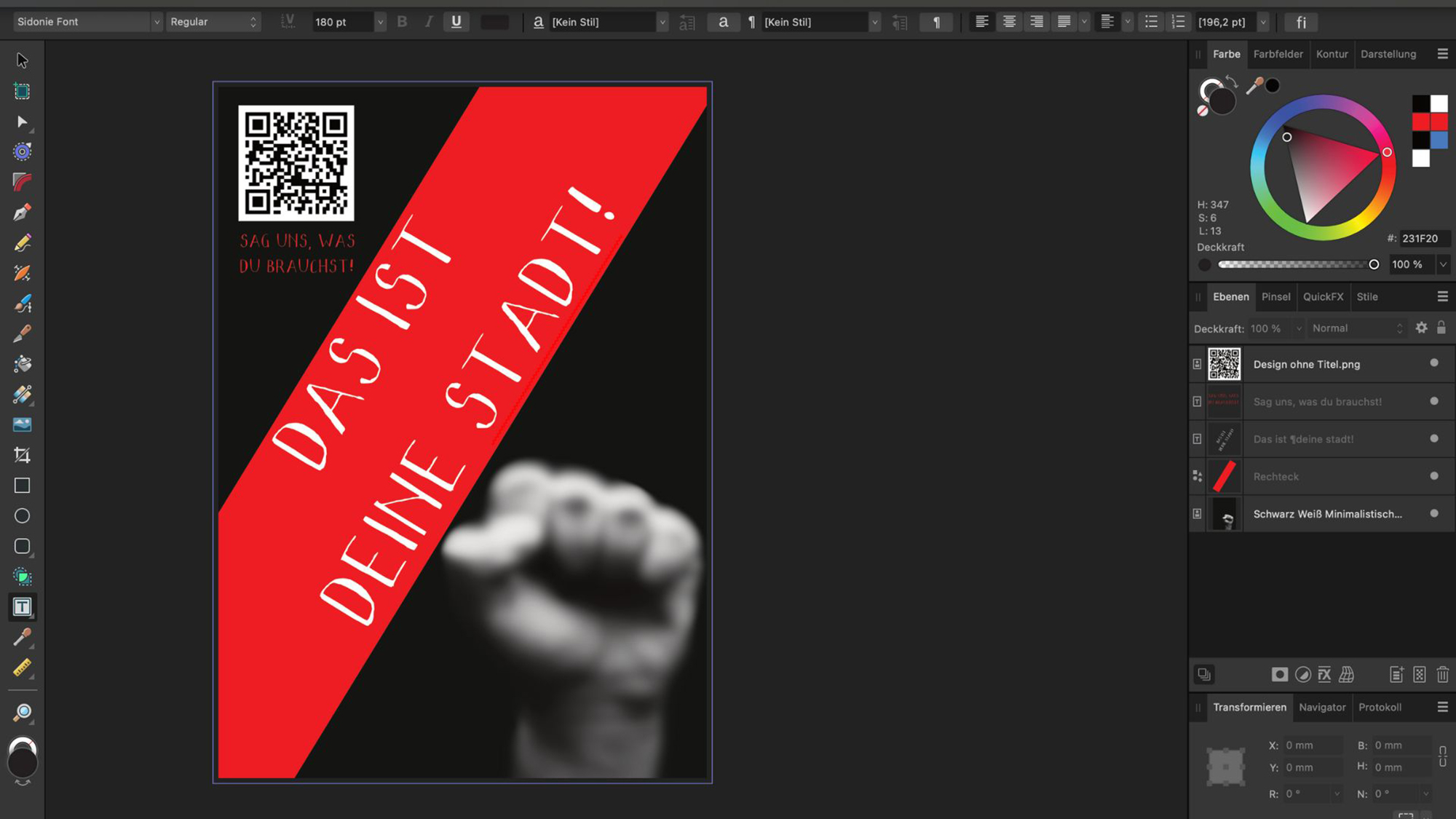 Das Bild ist eine Bildschirmaufnahme, die zeigt, wie ein Plakat mithilfe von Affinity Design erstellt wird 